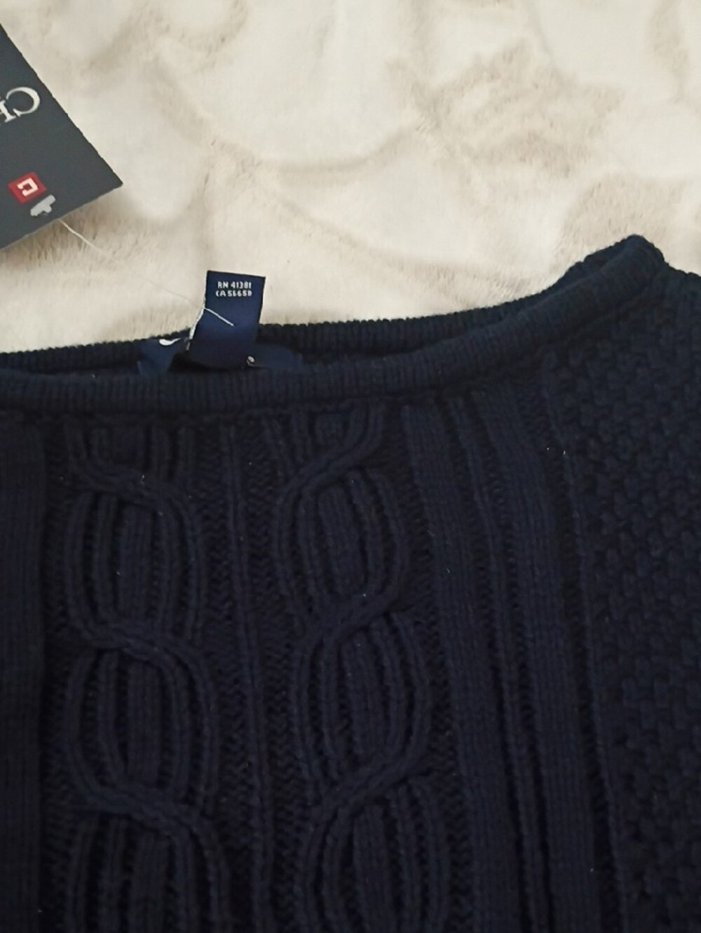 Chaps Navy Cable-Panel Crew Neck Sweater - Picture 5 of 7